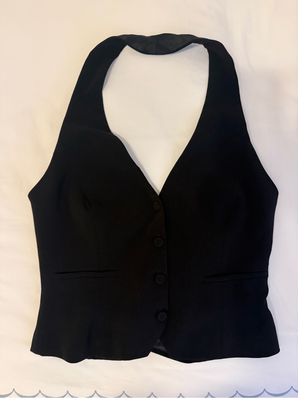Aqua Black Halter Button-Front Crop Tank